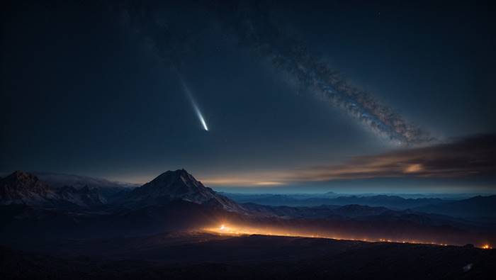 Комета на фоне ночного пейзажа